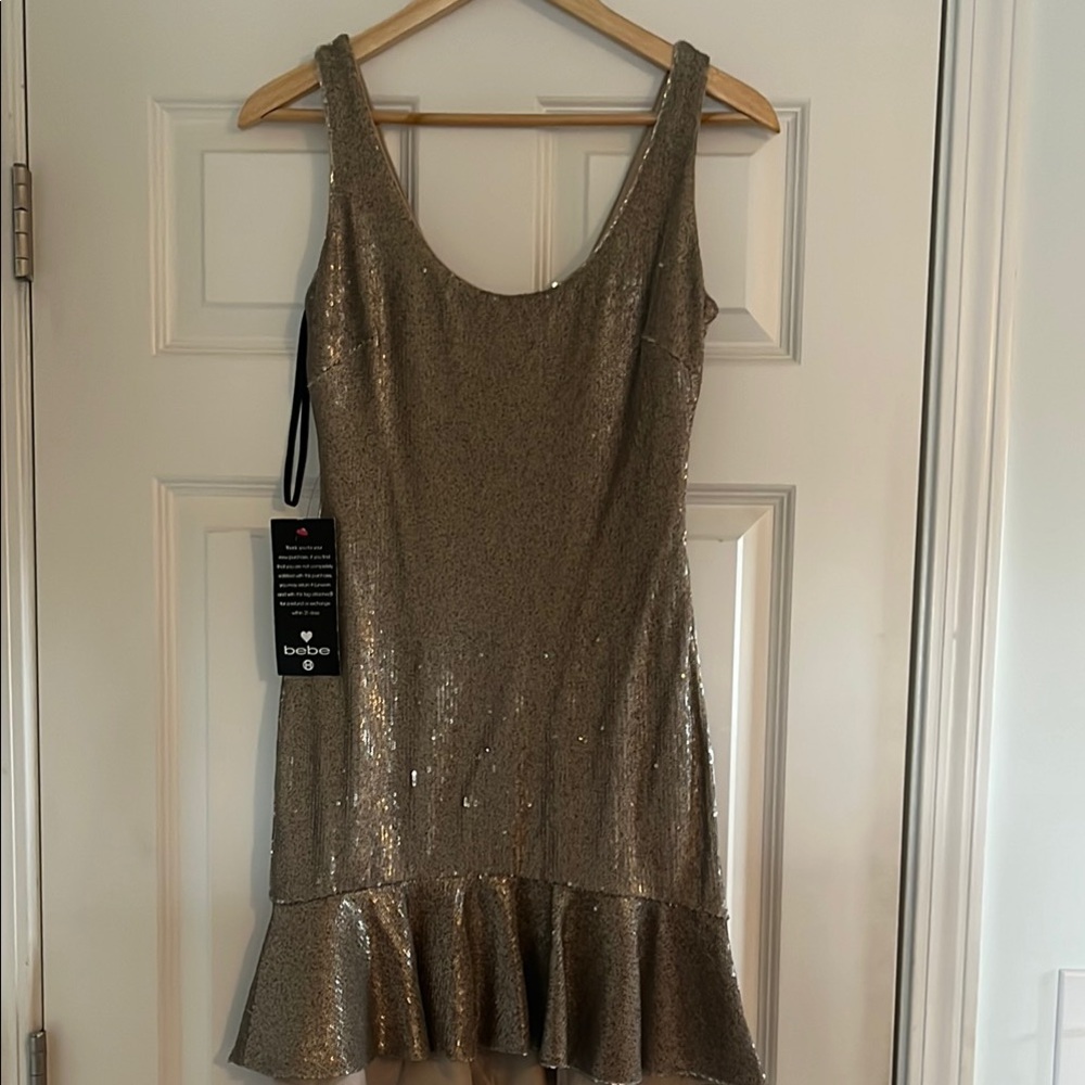 Bebe Gold Sequin Bodycon Mini Dress